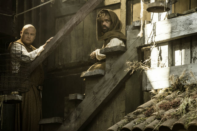 Conleth Hill as Varys and Peter Dinklage as Tyrion Lannister.  