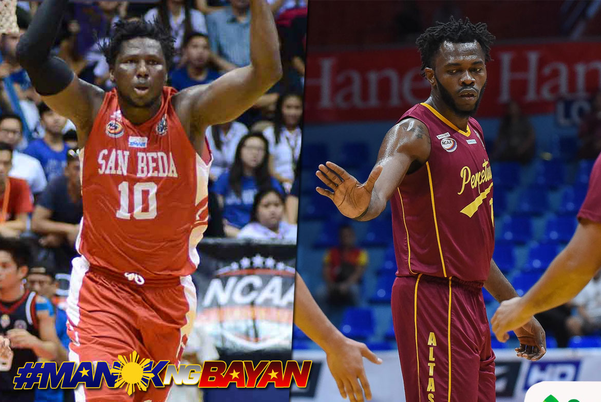 BIG BOOST. San Beda’s Ola Adeogun and Perpetual’s Prince Eze hope to bring their winning form in 3x3 action. Photo release 