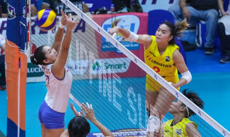 ATTACK. F2 Logistics' Aby Maraño fires one past Generika's Fiola Ceballos. Photo from PSL  