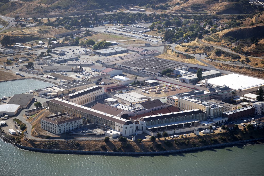 SAN QUENTIN STATE PRISON. An aerial view San Quentin State Prison on July 08, 2020 in San Quentin, California. Photo by Justin Sullivan/Getty Images/AFP 