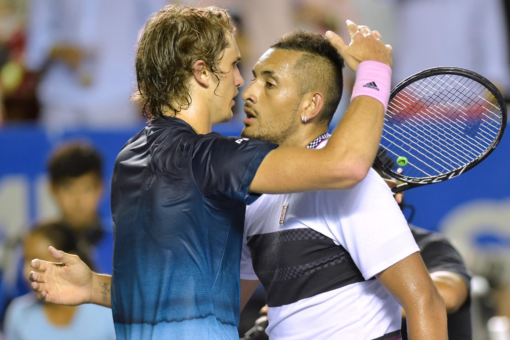 OLD TIMES. Australian tennis player Nick Kyrgios (right) hugs German ace Alexander Zverev after winning the 2019 Mexico ATP Open men's singles final in Acapulco. Photo by Pedro Pardo /AFP  