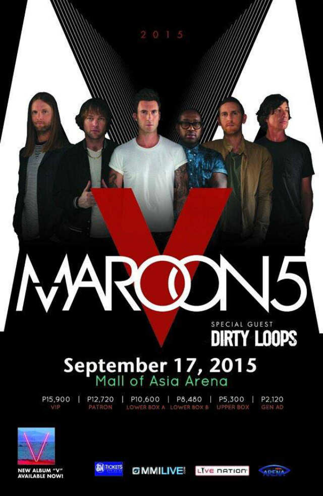 THIRD TIME. Maroon 5 is coming to Manila this September. Photo from Faceboook/SM Mall of Asia Arena 