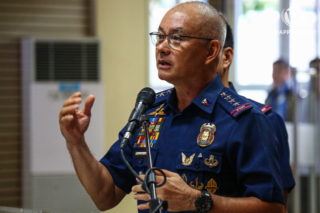 PNP CHIEF. General Oscar Albayalde speaking during a press conference at Camp Crame in Quezon City. Photo by Jire Carreon/Rappler 