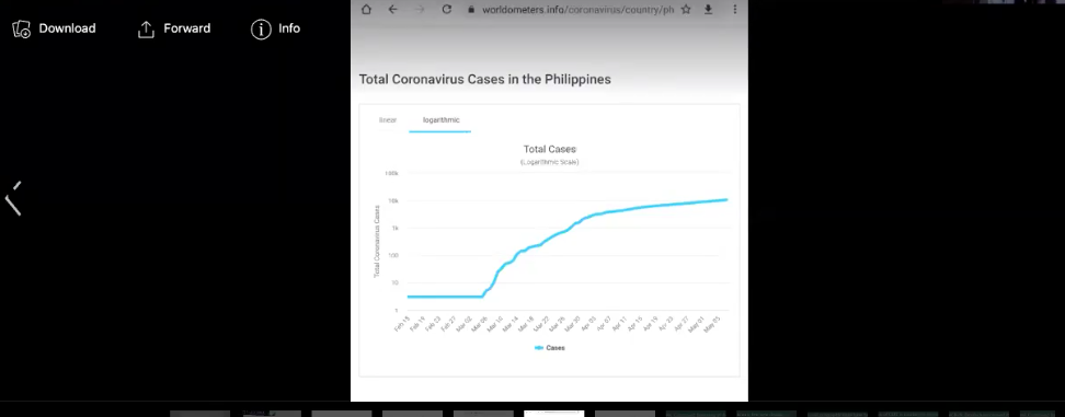 Total cases visualized using the logarithmic scale of the Felix Muga II presentation 