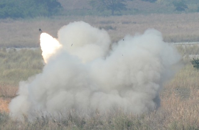 FIREPOWER. An M142 High Mobility Artillery Rocket System (HIMARS) of the US marines is fired during the Balikatan drills in Capas, Tarlac, on April 14, 2016. File photo by Ted Aljibe/AFP 