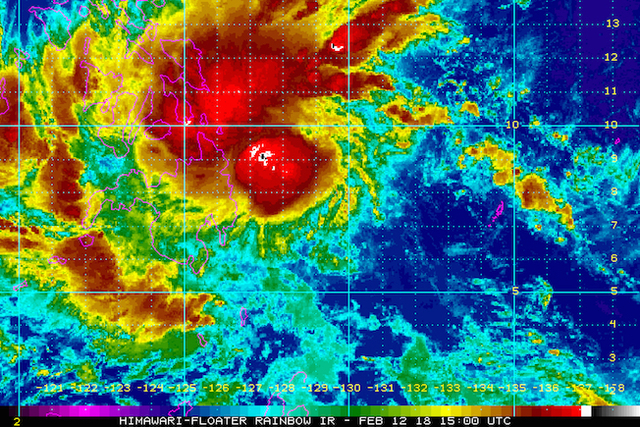 Satellite image as of February 12, 11 pm. Image courtesy of NOAA 