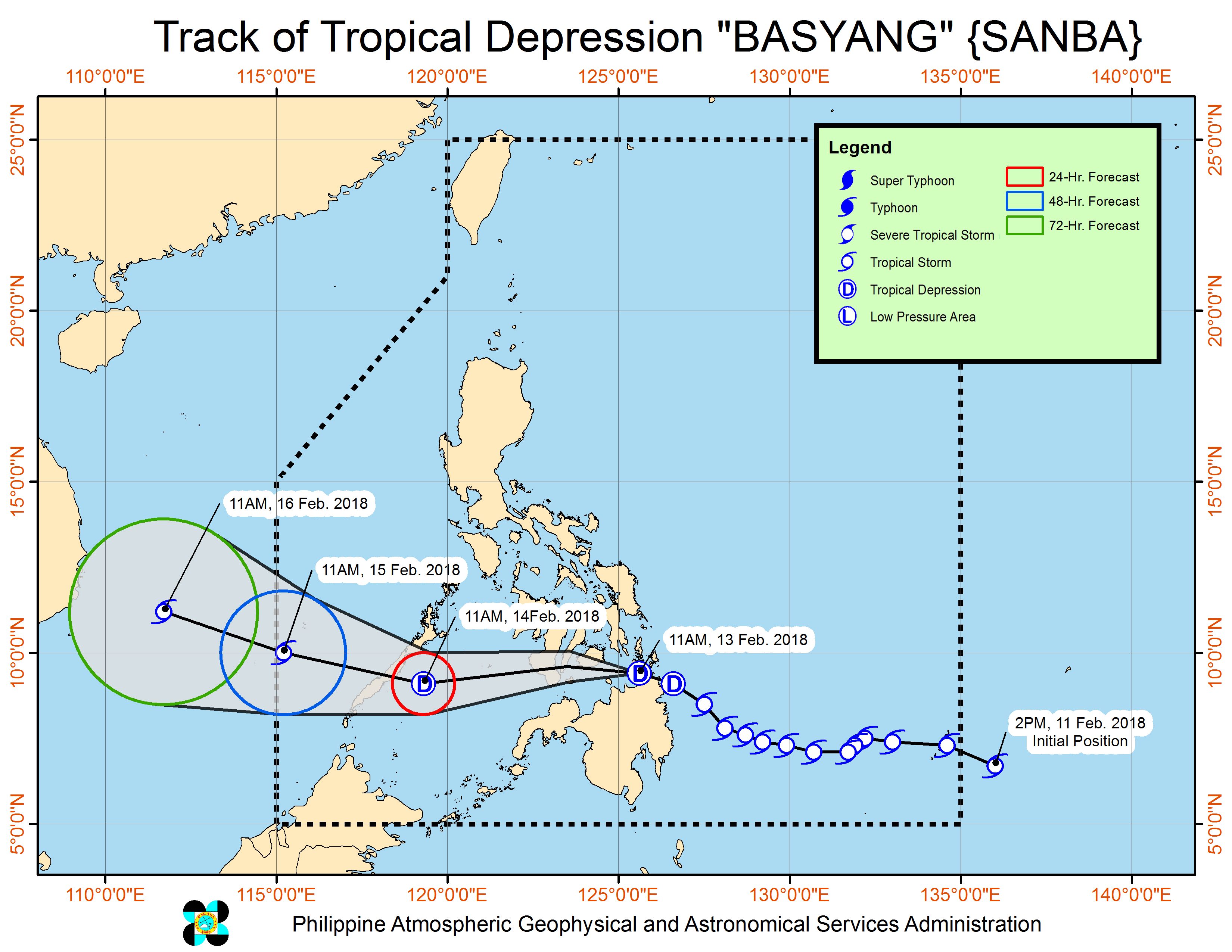 Tropical Depression Basyang now over Bohol Sea