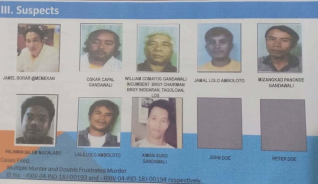 SUSPECTS. Authorities release identities and photos of suspects in the October 5, 2018 ambush on PDEA agents in Lanal del Sur Photo courtesy of PRO ARMM  