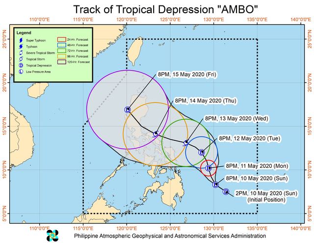 Tracking the forecast for Tropical Depression Ambo as of May 10, 2020, 11 p.m. PAGASA's picture 