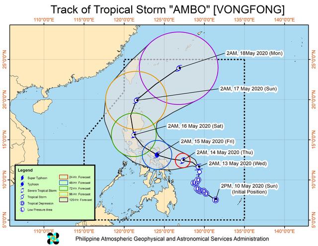 Tropical Storm Ambo (Vongfong) forecast as of May 13, 2020 at 5 a.m. PAGASA's picture 