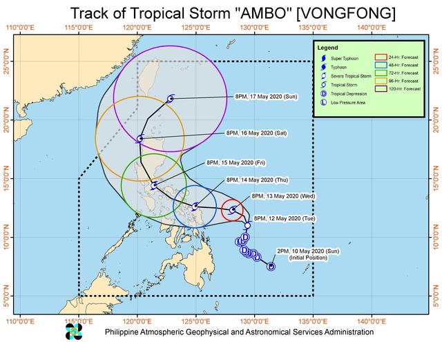 Tropical Storm Ambo (Vongfong) forecast tracking as of May 12, 2020, 11 p.m. PAGASA's picture 