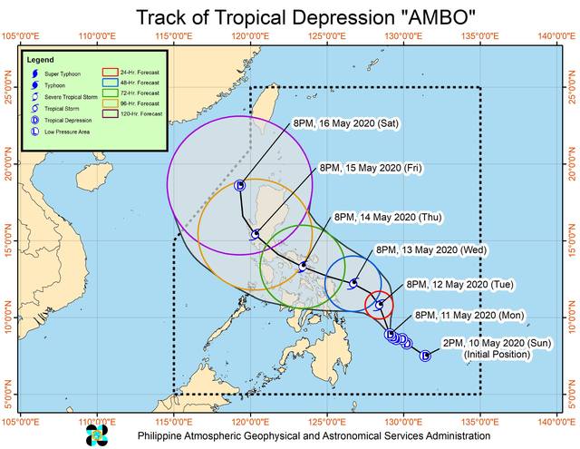 Tracking the forecast for Tropical Depression Ambo as of May 11, 2020, 11 p.m. PAGASA's picture 