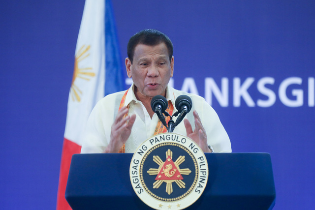 MARCOSIAN THREATS. President Rodrigo Duterte gestures as he speaks during the thanksgiving gathering of The Fraternal Order of Eagles (TFOE) held at the SMX Convention Center in Davao City on January 17, 2020. Photo by Malacañang 