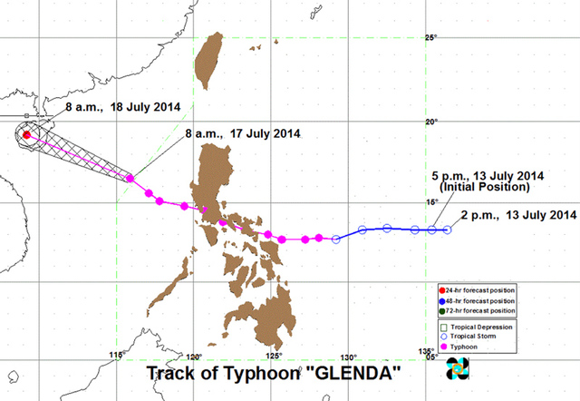 Forecast track of Typhoon Glenda (Rammasun) in 2014. Image from PAGASA