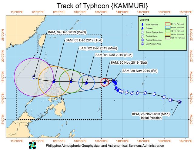 Forecast track of Typhoon Kammuri as of November 29, 2019, 11 am. Image from PAGASA
