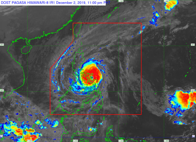 Satellite image of Typhoon Tisoy (Kammuri) as of December 2, 2019, 11 pm. Image from PAGASA