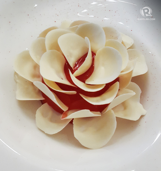 ART FOR DESSERT. The Peninsula Manila's Xavier Castello's flower made of chocolate.  