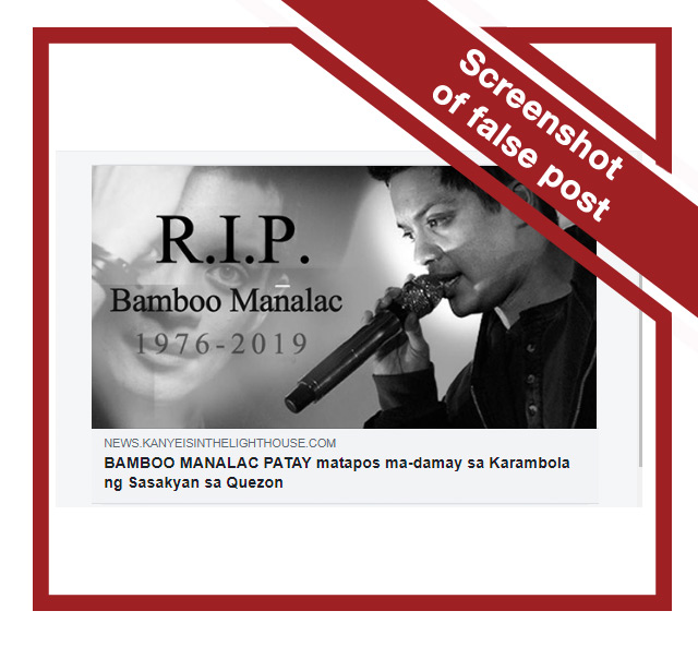 FALSE Bamboo Mañalac ‘dies in car crash in Quezon’