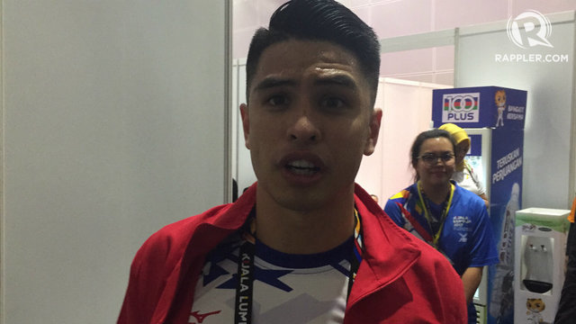 BRONZE MEDALIST. James Delos Santos finishes in 3rd place in the men's individual kata event at the Southeast Asian Games. Photo by Jane Bracher/Rappler  