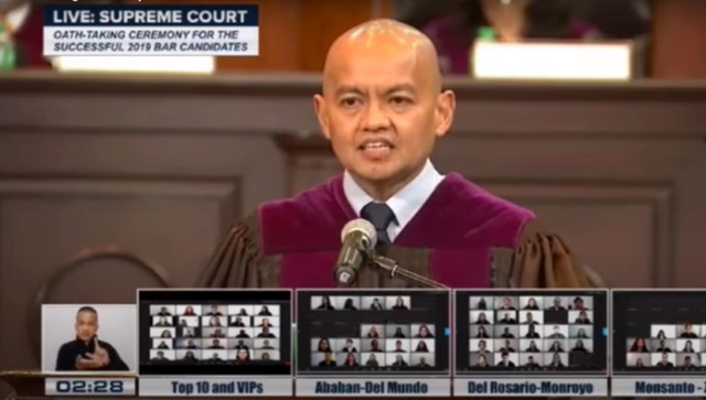 'DO NOT BE COMPLICIT.' Supreme Court Associate Justice Marvic Leonen's 23-minute speech to new lawyers who took their oath on June 25, 2020, trended on Twitter for hours. Screenshot from Supreme Court 