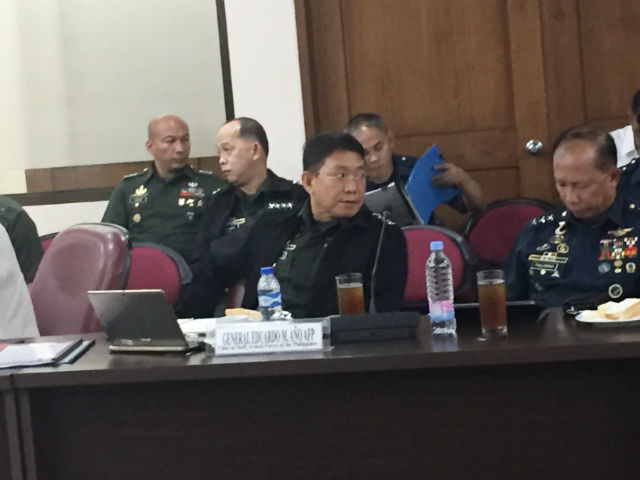 NO TERROR LINKS. AFP chief General Eduardo Año attends a briefing with lawmakers on May 8, 2017. Photo by Mara Cepeda/Rappler 