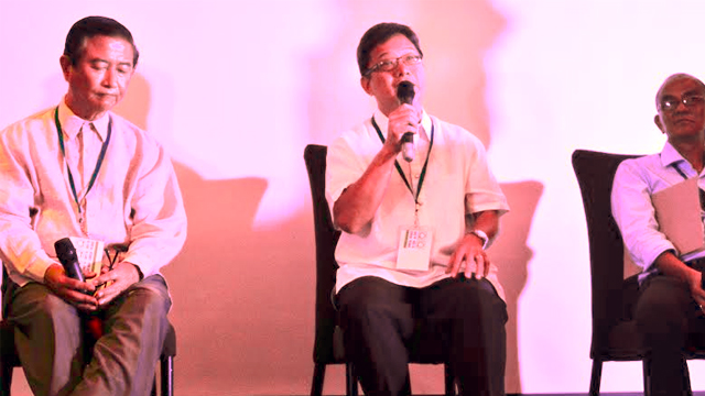 HIGHER STANDARD. Architect Robert Mirafuente (middle) with agripreneur Arsenio Barcelona (left), and engineer Arnel Alvarez (right) take the stage during an open forum at the 13th Green Forum organized by the Green Architecture Advocacy Philippines (Green AP), July 15. Picture by Tessa Barre/Rappler  