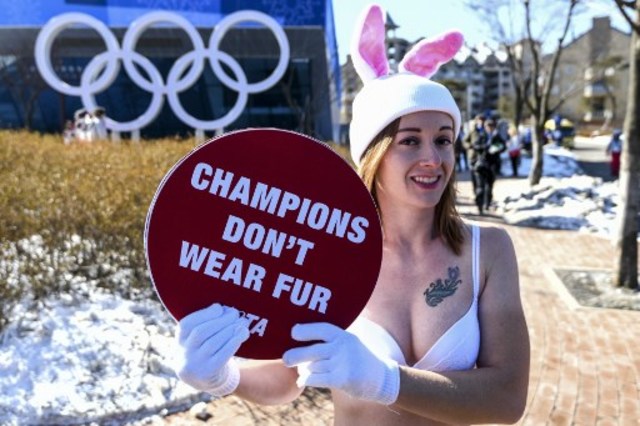 Naked bunny girl freezes tail off in Olympic fur protest 