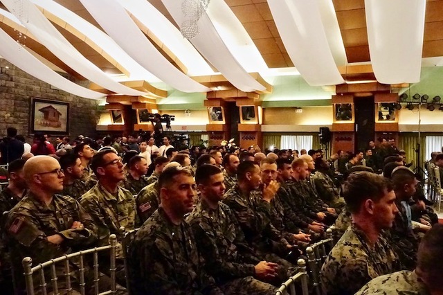 ALLIES. American soldiers pack the Tejeros Hall in Camp Aguinaldo for the Balikatan 2019 opening program. Photo by Rambo Talabong/Rappler 