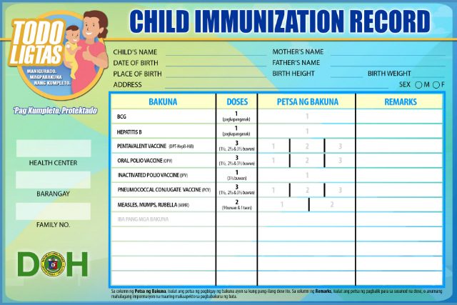 Infant Shot Record Chart