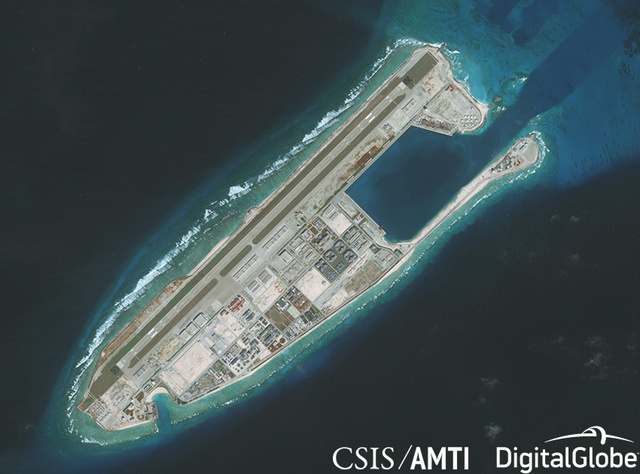 KAGITINGAN REEF. This satellite image dated January 1, 2018 shows the Kagitingan Reef (Fiery Cross Reef) in the Western Philippine Sea (South China Sea). Photo courtesy of CSIS / AMTI / DigitalGlobe 