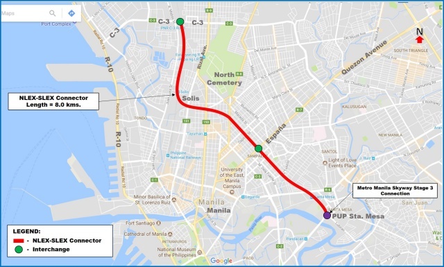 CONNECTOR ROAD. The NLEX-SLEX Connector Road would link C3 in Caloocan City to the Polytechnic University of the Philippines campus in Sta Mesa, Manila. Map from DPWH website 