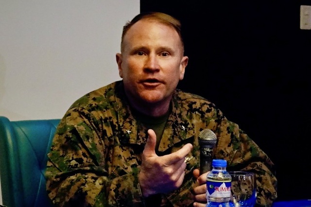 FOR THE SOLDIERS. United States Brigadier General Chris McPhillips speaks to reporters at Philippine military headquarters Camp Aguinaldo. Photo by Rambo Talabong/Rappler 