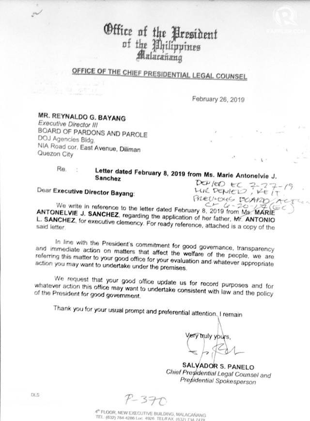 Look Panelo Endorsed Sanchez S Letter For Executive Clemency