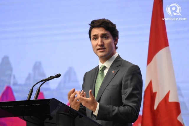 MAN OF THE HOUR. Canadian Prime Minister Justin Trudeau holds a press conference at the International Media Center for the 31st ASEAN Summit on November 14. Photo by Angie De Silva/Rappler 