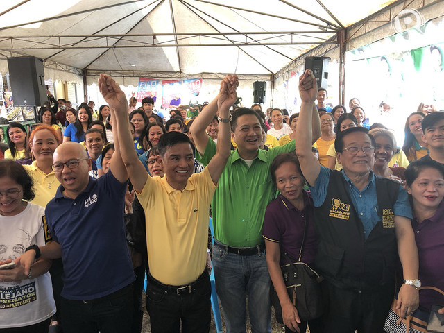 DEBATE CHALLENGE. Otso Diretso candidates Romy Macalintal and Erin Tañada (1st and 2nd from right) zero in on reelectionist Senator Sonny Angara on March 5, 2019. Photo by Mara Cepeda/Rappler 