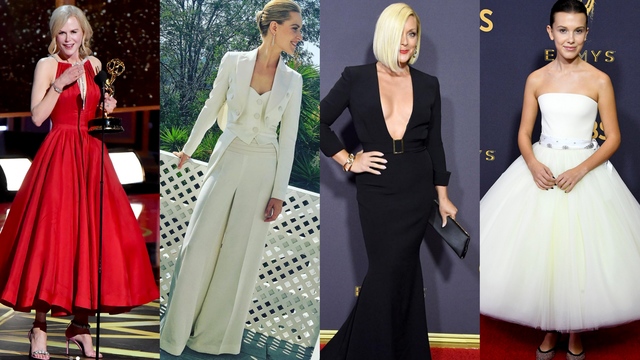EMMYS RED CARPET 2017. Nicole Kidman, Evan Rachel Wood, Jane Krakowski, and Millie Bobby Brown 's outfits are just some of the best in this year's Emmy's red carpet. Screengrab from Instagram/@calvinklein/@badgleymischka/@evanrachelwood  