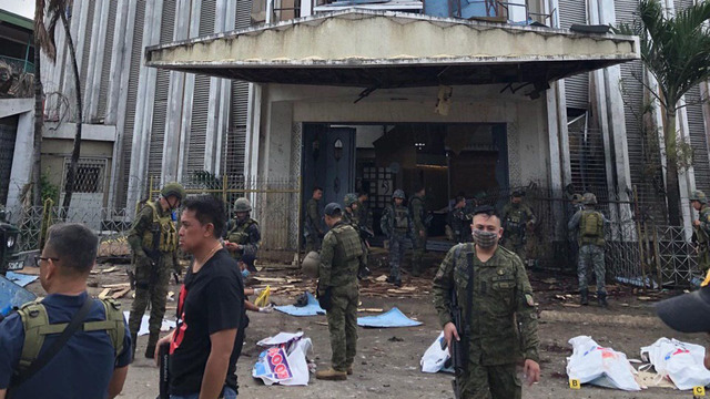 AFTERMATH. Two bombs detonate at the Jolo, Sulu cathedral killing civilians hearing mass and Armed Forces personnel who later rushed to rescue survivors. Photo from AFP-WestMinCom 
