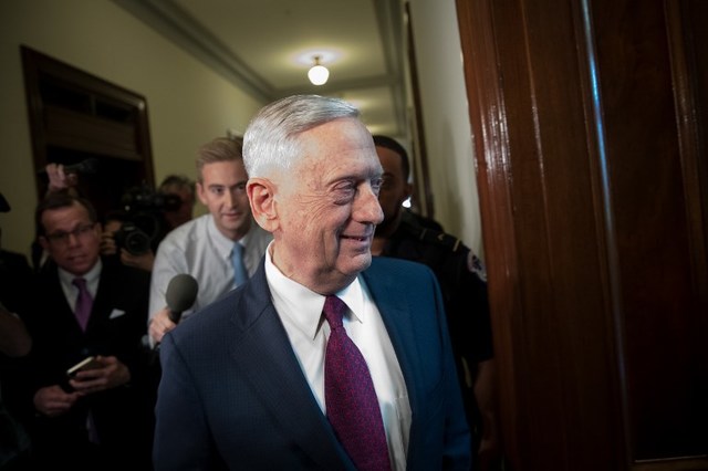 PENTAGON CHIEF. In this file photo, U.S. Defense Secretary James Mattis arrives on Capitol Hill, October 20, 2017 in Washington, DC. Drew Angerer/Getty Images/AFP 