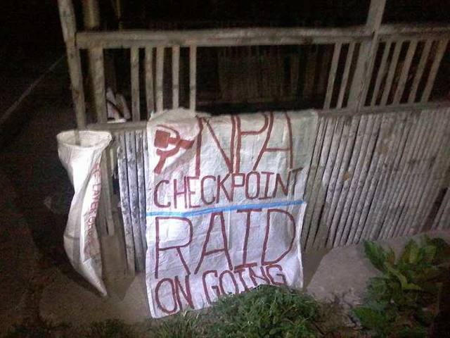 COMMUNIST INSURGENCY. The New People's Army placed this by the roadside in Majayjay, Laguna. Photo courtesy of Majayjay Mayor Jojo Clado 