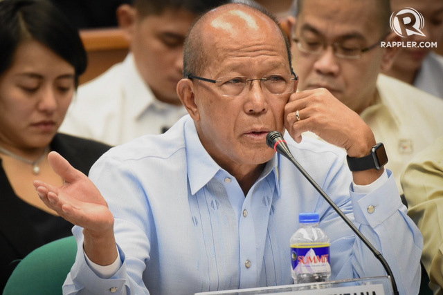 UNSURE. DND secretary Delfin Lorenzana attends the senate hearing on the controversial navy frigates deal on February 19, 2018. File photo by Angie de Silva/Rappler 