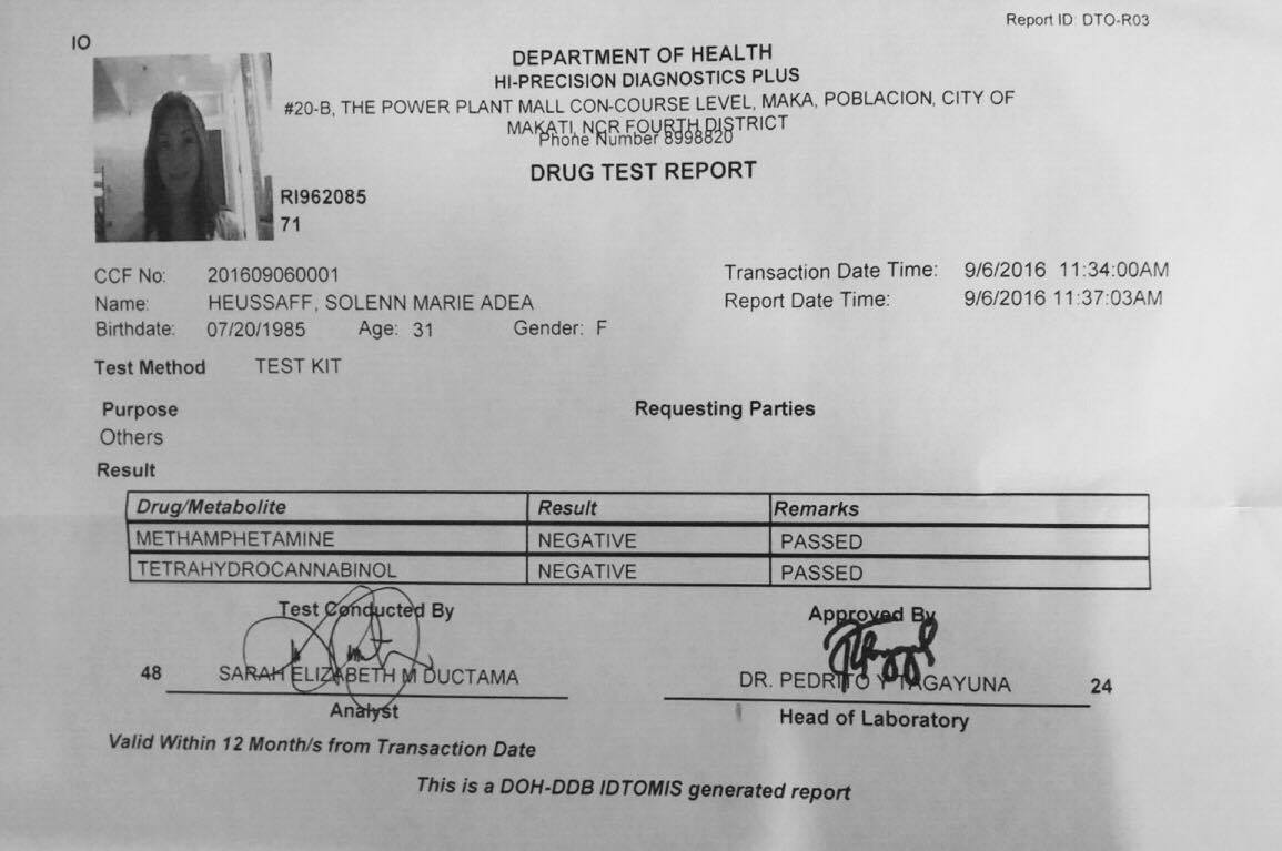 Stars on negative drug test results