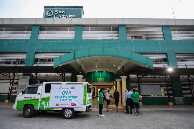 FOR THE FRONTLINERS. OVP staff and volunteers deliver a batch of PPEs for medical professionals on duty at the San Lazaro Hospital in Manila on March 16, 2020. Photo by OVP
