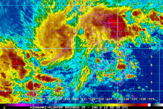 Satellite image as of January 2, 4:30 pm. Image courtesy of NOAA 