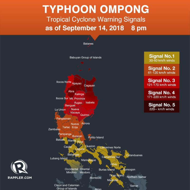 Typhoon Ompong on track for landfall early on September 15